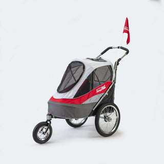 Innopet Sporty Dog Stroller (and Dog Bike Trailer!) - Free Rain Cover - Red/Grey