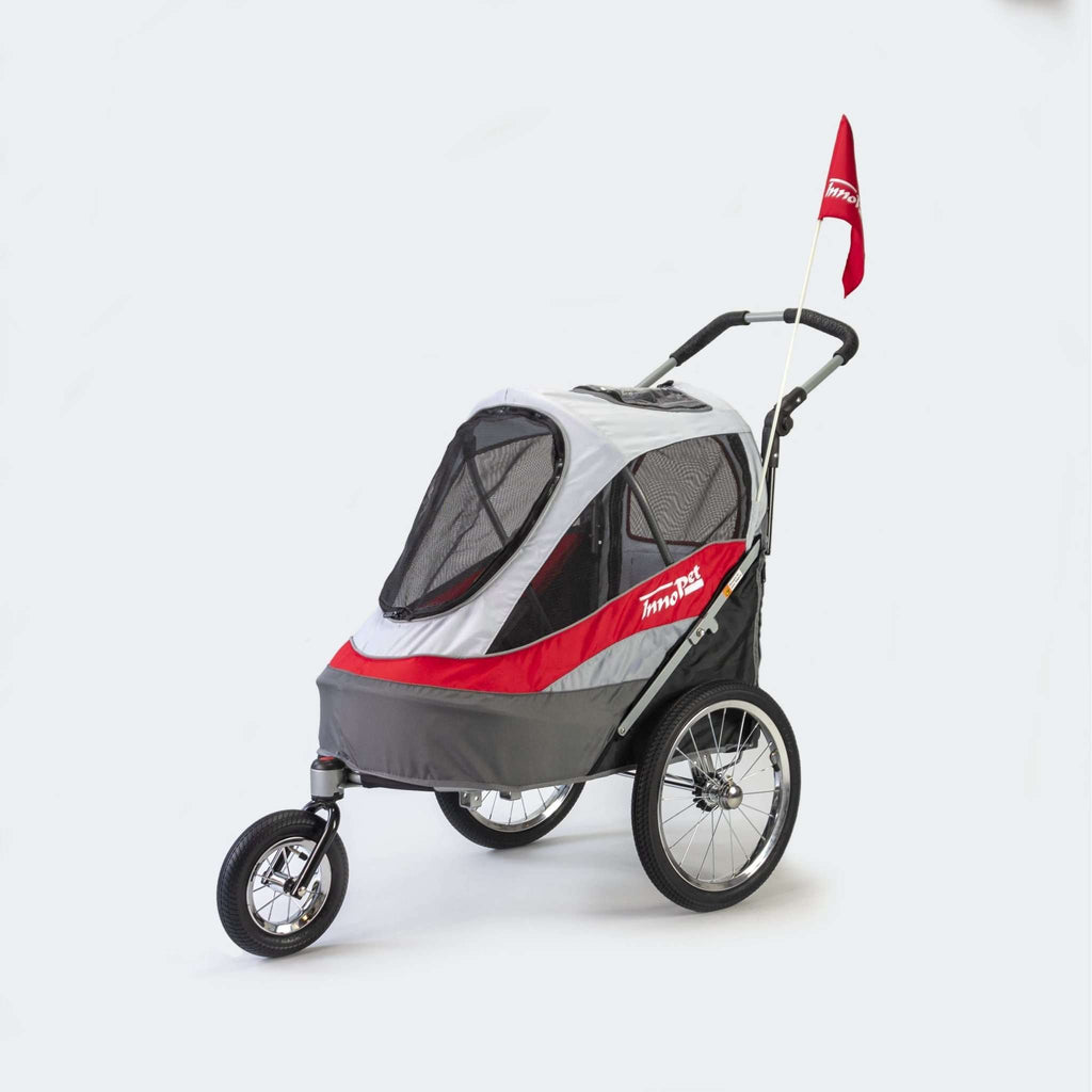 Innopet Sporty Dog Stroller (and Dog Bike Trailer!) - Free Rain Cover - 2 Year Warranty Included - Red & Grey