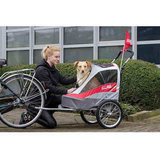 Innopet Sporty Dog Stroller (and Dog Bike Trailer!) - Free Rain Cover - Red/Grey